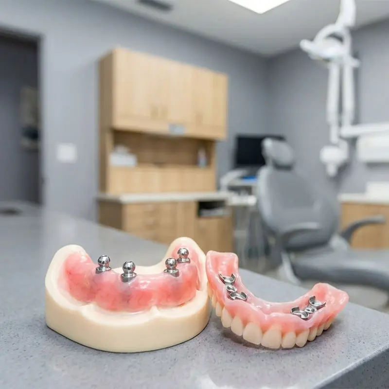 Model of implant supported dentures snapping into place