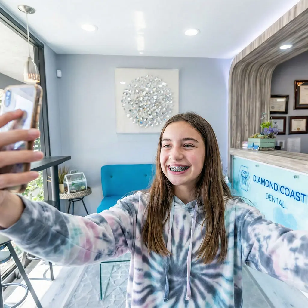 Teenager smiling confidently with braces